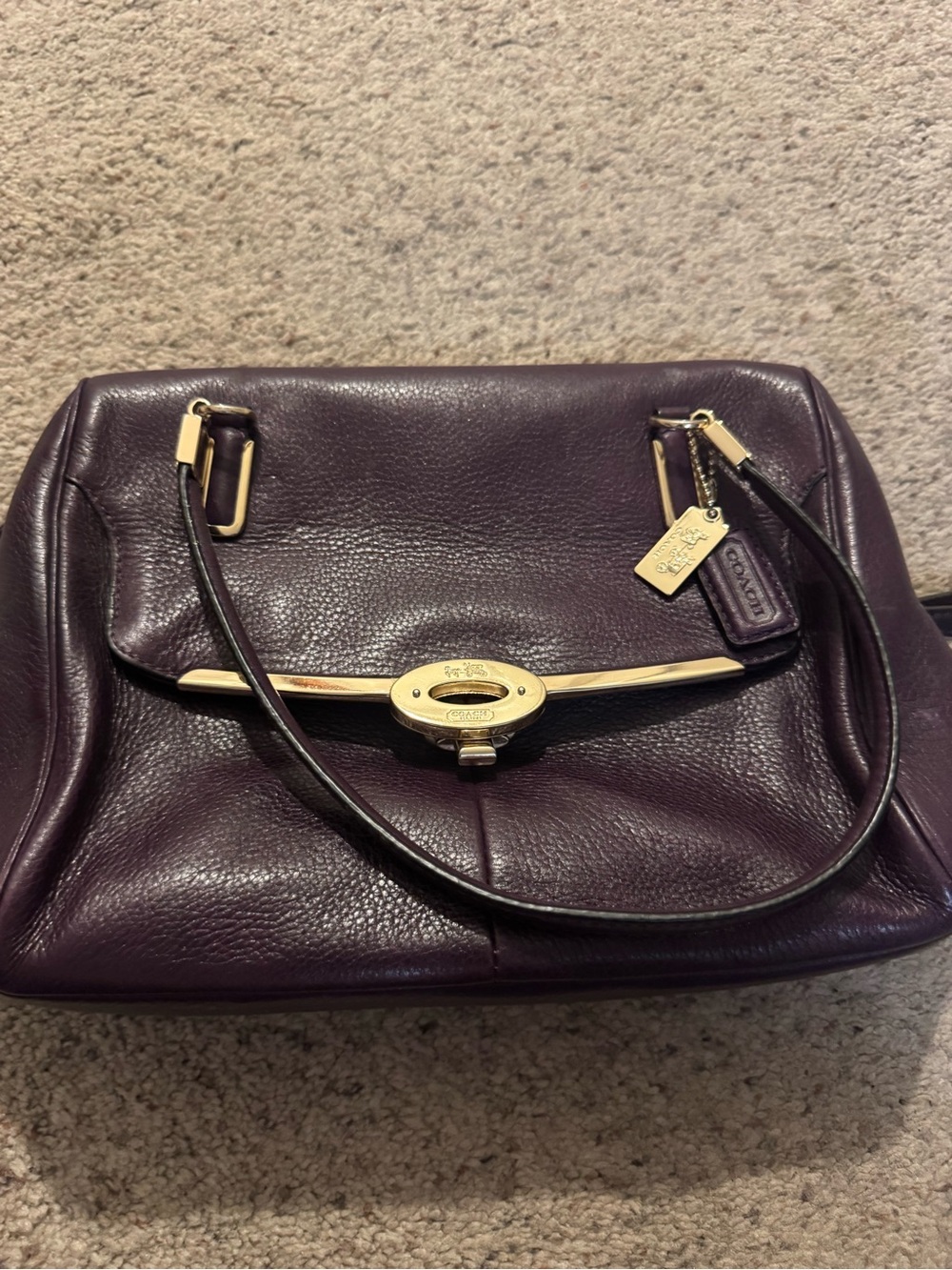 Coach Leather Shoulder Bag in Plum with Gold Hardware